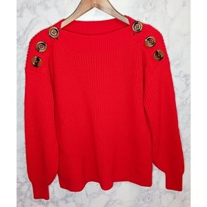 Philosophy Pullover Knit Sweater Women Size S Orange Bishop Sleeves Crew Neck